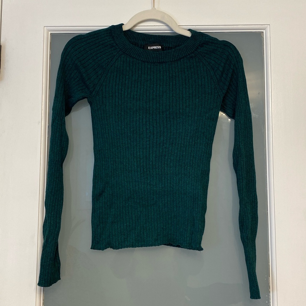 Express Ribbed Green Knit Top